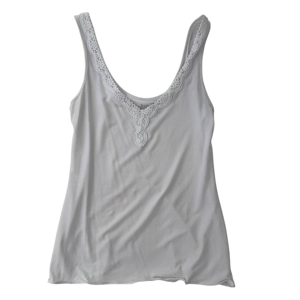 Jockey Tank Top White Crochet Lace Trim Soft‎ Girl Minimalist Womens Size Medium